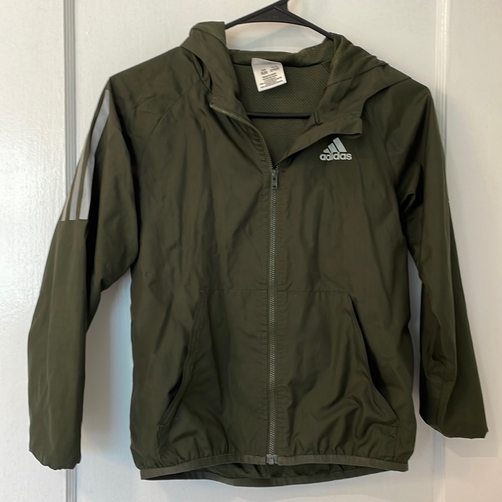 Adidas boys windbreaker size small, 8 army green